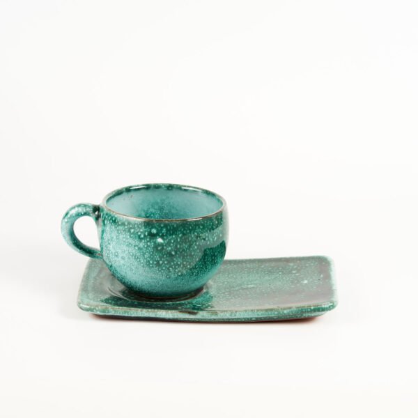 Moroccan handmade pottery mug with coaster